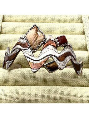 Vintage Carolyn Pollack 4 Corners Sterling Silver Copper Gemstone Cuff Bracelet